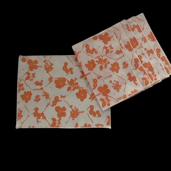 Vintage 1970s Cocktail Napkins Orange White Floral Cloth Set Of 6 - Picture 4 of 4